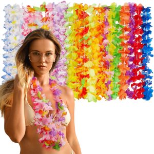 Freyalife Hawaiian Leis Decorations(24pcs),Leis for Luau Party Décor,Tropical Hawaiian Bulk Hula Dance Party Decor,Colorful Flower Necklace Summer Beach Pool Birthday Theme Party Favors Supplies