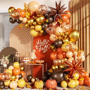 Fall Balloon Arch Kit, Orange Brown Balloons for Fall Decorations