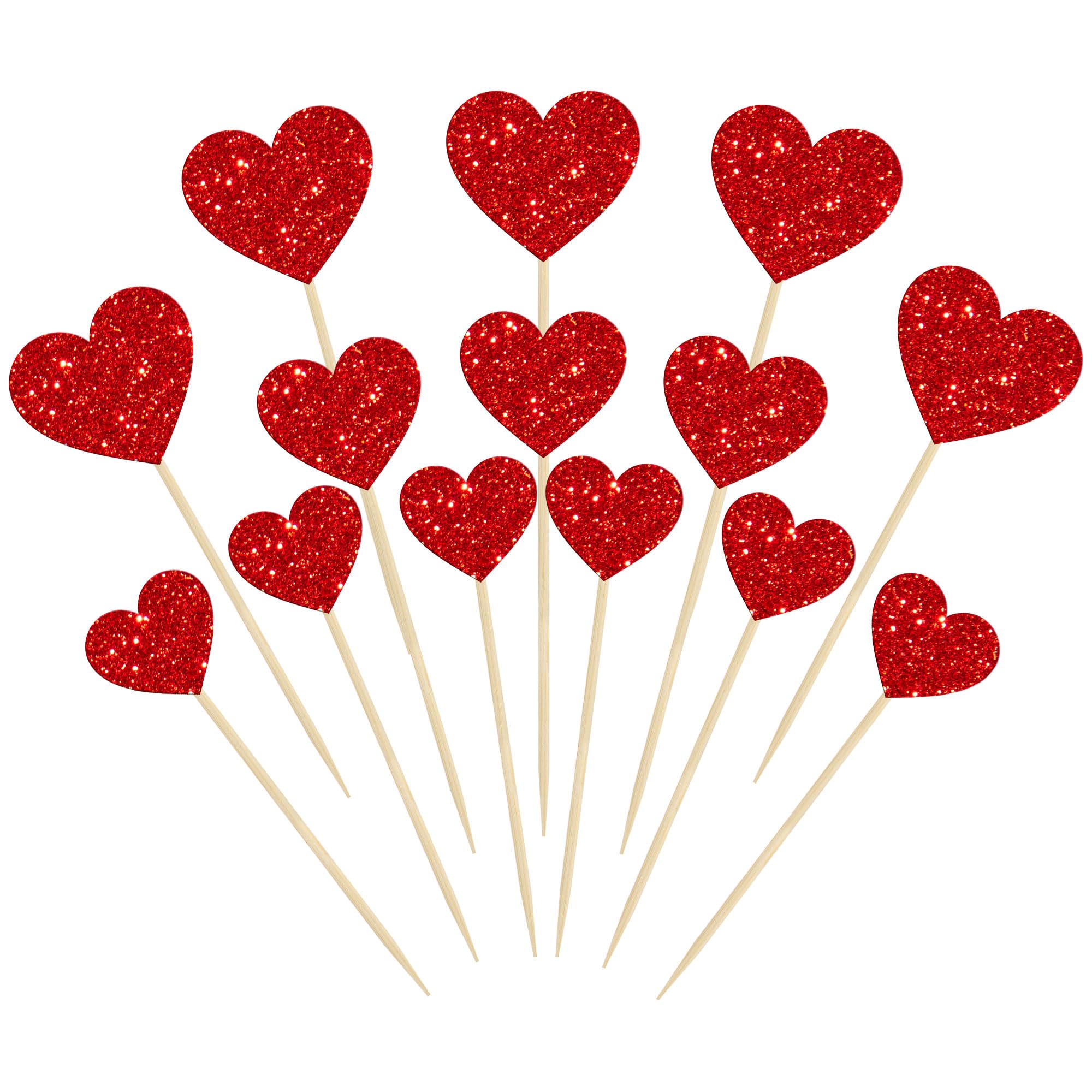 Gyufise 30Pcs Heart Cupcake Toppers Red Glitter Sweet Love Heart Cupcake Pick Decorations Valentine's Day Cake Decorations for Wedding Engagement Bridal Shower Birthday Party Cake Decorations Supplies