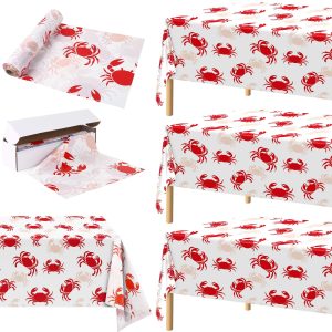 Kochorie 100 Ft x 54 Inch Crab Boil Party Tablecloth Roll with Cutter Box Disposable Plastic Crab Table Cover Roll Waterproof Table Cover for Crawfish Birthday Indoor Outdoor Party Supplies Decor