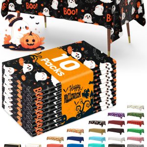 Pureegg Halloween Black Plastic Table Cloth Disposable, 10 Pack, Ghost