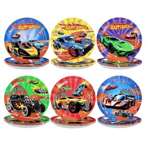 Grencian 60Pcs Hot Car Birthday Party Paper Plates 9" Heavy Duty Disposable Racing Car Dessert Platters Plates Hot Cars Decorations for Boys Kids Birthday Race Sports Game Themed Party Decoration