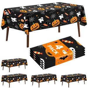 CXPSINC 4 Pack Halloween Tablecloth,54" x 108" Pumpkin Ghost Rectangular Plastic Table Cloth Large Size Halloween Table Covers for Home Decor Halloween Party Decorations (Pumpkin Ghost)