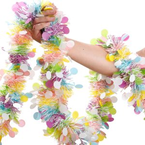 Easter Garland Decor,50Ft Glitter Tinsel Spring Garland Decorations for Tree Mantle Bedroom Office Classroom Party Indoor Outdoor Holiday Home Pink Yellow Blue Green White