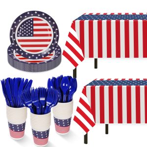 152 Pack Red White and Blue Decorations,Patriotic Decorations Plates Sets