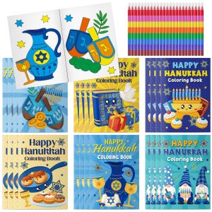 Cinrobiye 24 Set Happy Hanukkah Coloring Books Bulk Chanukah Activity Books Mini DIY Painting Drawing Set with Stackable Crayons for Festival of Lights Party Favor Gifts Goodie Bag Fillers