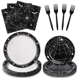 Halloween Plates and Napkins, Spider Web Halloween Party Supplies