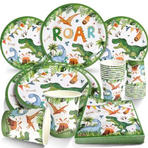 96Pcs Dinosaur Birthday Party Supplies Dino Plates Cups Napkins 24 Guest