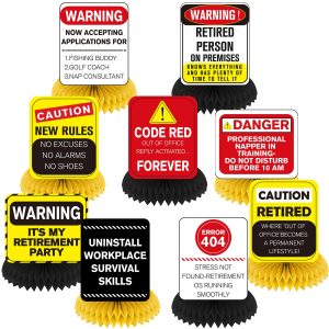 Funny Retirement Party Decorations 9Pcs Retirement Honeycomb Centerpieces for Women & Men Happy Retirement Table Centerpieces Caution Logos Sign for Office Coworker Farewell Going Away Party