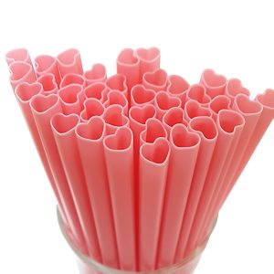 The best MOON Cute Heart Shaped Pink Straws Disposable Plastic 100 Count