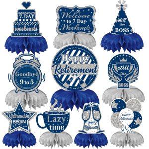 DTOFOOT 10Pcs Retirement Party Decoration Blue Silver Honeycomb Centerpiece
