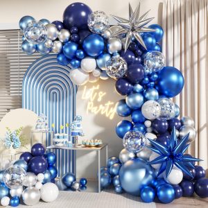 LANGASQUE Blue Silver Balloon Garland Arch Kit for Birthday Decorations