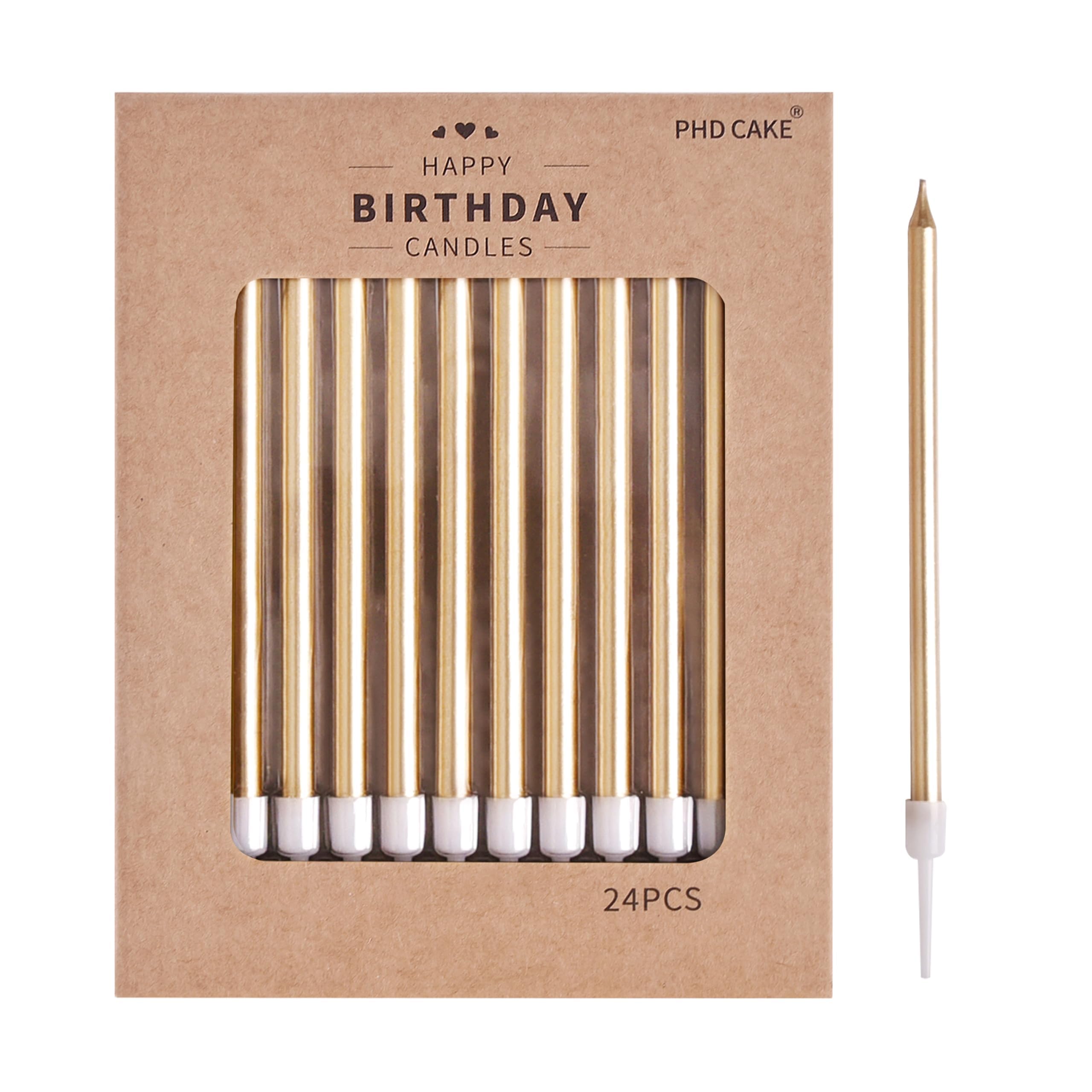 PHD CAKE Champagne Gold Long Thin Metallic Birthday Candles, Cake Candles, Birthday Parties, Wedding Decorations, Party Candles