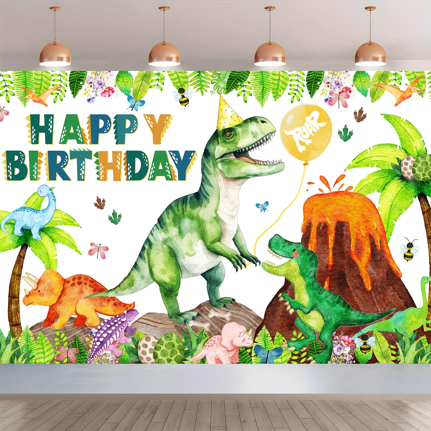 Dinosaur Birthday Backdrop Banner Roar Dino Happy Birthday Jungle Leaves T-rex Dinosaur Photography Background for Boy Girl 1st 2nd 3rd 4th 10th Bday Party Supplies Decor (Green Happy Bday Generic)