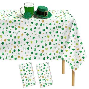 Kochorie 2 Packs St. Patrick’s Day Plastic Shamrock Tablecloth 54" x 108" Waterproof Clover Table Cover for St. Patrick’s Day Party Disposable Table Cloth for Indoor Outdoor Decorations