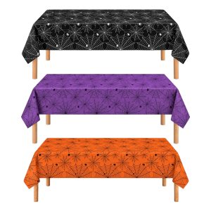 HAMDKS 3 Pack Halloween Tablecloth, 108 x 54 in Spider Web Table Cloth