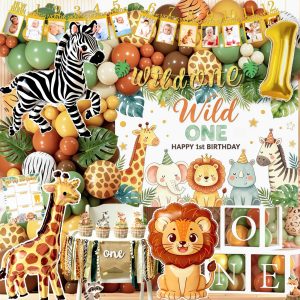 Daidle Wild One Birthday Decorations, 136 Pcs Safari 1st Birthday Decor Kit