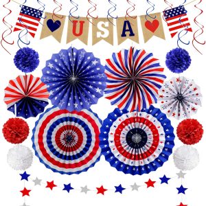 26Pcs Patriotic Decorations 4th of July Decorations Red White Blue Decor