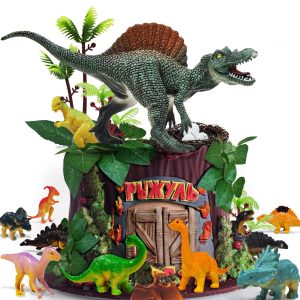 GLAHORSE 26 PCS Dinosaur Cake Toppers With Dinosaur Eggs, Leaves, Trees - Cake Decorations For Kids Birthday Party