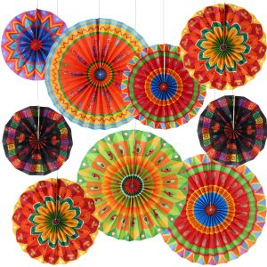 Outus Mexican Fiesta Hanging Paper Fans Decorations
