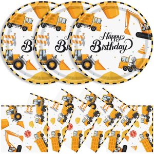 40 Pcs Construction Plates and Napkins Set, Large 9 Inch Party Plates