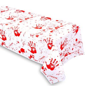 Grabo Bloody Zombie Rectangular Tablecloth, 108 x54in, Polyethylene, White, Halloween Party Supplies Decoration