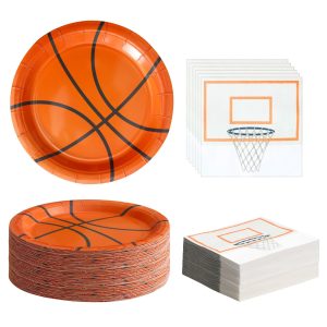 Winoo Design 48PCS Basketball Plates and Napkins Party Supplies - 24 PK - 9 Inch Basketball Paper Plates 6.5 Inch Paper Napkins Basketball Birthday Party Decorations Decor