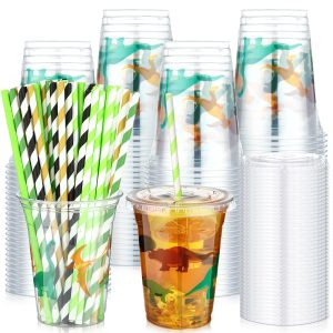 Norme 50 Pcs 12 oz Plastic Dinosaur Cup Dino Baby Shower Decoration, Green