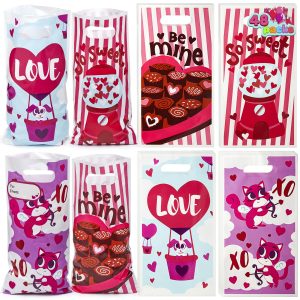 JOYIN 48 Pcs Valentines Day Gift Bags, Goodie Bags with Foam Stickers ,Treat Bag for Valentine Party Favors Gifts,Kids Party Favor Supplies, Classroom Exchange Prizes