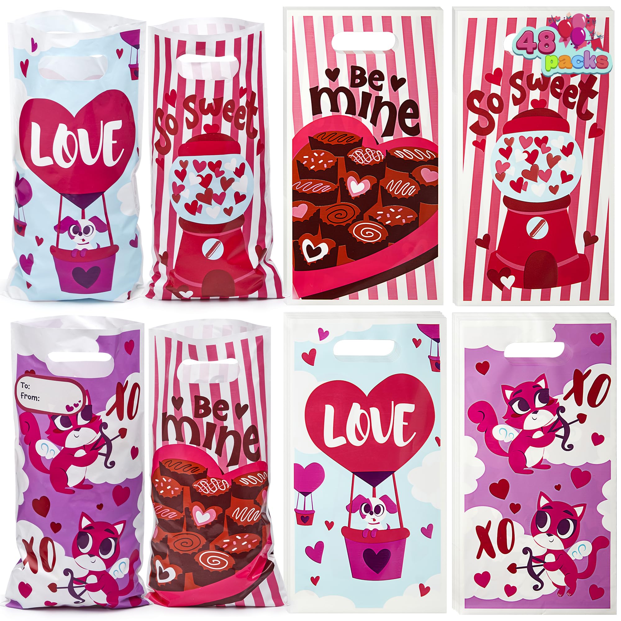 JOYIN 48 Pcs Valentines Day Gift Bags, Goodie Bags with Foam Stickers ,Treat Bag for Valentine Party Favors Gifts,Kids Party Favor Supplies, Classroom Exchange Prizes