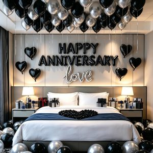 Happy Anniversary Balloons Decorations Kit Black Heart Balloons (Black)