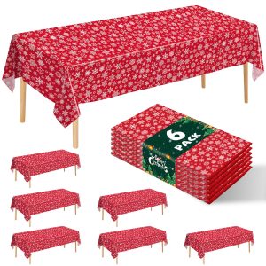 JHDZDHY 6 Pack Christmas Tablecloth Rectangular 54" x 108" Disposable Plastic Table Cloth Christmas Snowflakes Tablecloths Large Size Christmas Table Covers for Home Decor Christmas Party Decorations