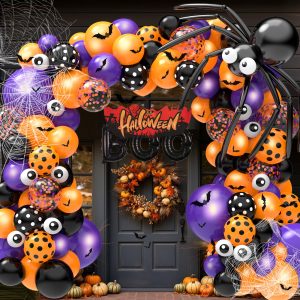 126 Pcs Halloween Balloon Garland Arch Kit, Party Decoration with Bat Decor