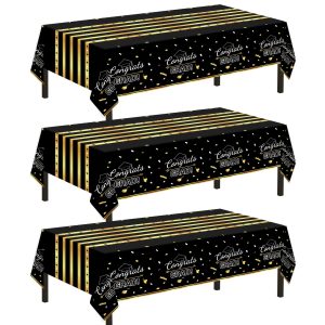Childom 3 Pack Graduation Tablecloth,Graduation Decorations Class of 2026 Graduation Party Decorations,54"x108" Black and Gold Plastic Table Cloth Disposable Rectangle for Home,School,Party Supplies
