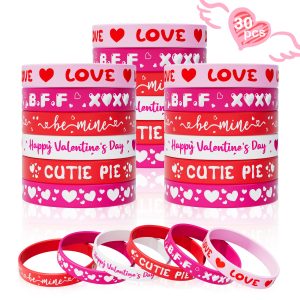 Valentine's Day Rubber Bracelets Bulk 30PCS Valentines Day Gifts for Kids