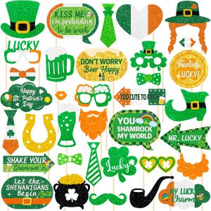 St. Patrick's Day Decorations Photo Props Saint Patricks Day Party Photo Booth Props Kit Lucky Day Friendship Themed Party Decor St. Patty Birthday Party Decoration Supplies 35 Pieces