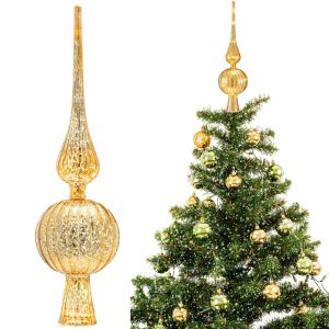 Gejoy 12" Mercury Glass Christmas Tree Topper,Classic,Golden