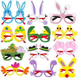 MGparty Easter Party Glasses Frame 12PCS Easter Bunny Ears Chick Eggs Glasses Easter Party Decoration Supplies Easter Photo Booth Basket Stuffers for Kids and Adults