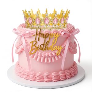 Landical 8 Pcs Gold and Pink Princess Crown Cake Topper Decoration Set