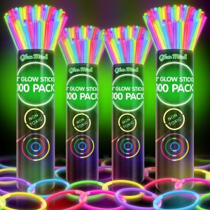 400 Ultra Bright Glow Sticks Bulk - Halloween Glow in the Dark Party Supplies Pack - 8" Neon Glowsticks Party Favors with Bracelets and Necklaces