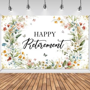 Avezano Happy Retirement Banner Wildflower Themed Happy Retirement Party Decorations Backdrop Floral We Will Miss You Going Away Retire Party Decor (6x3.6ft)