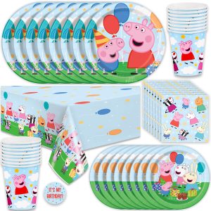 Peppa Pig Birthday Decorations - Table Cloth, Plates and Napkins, Cups