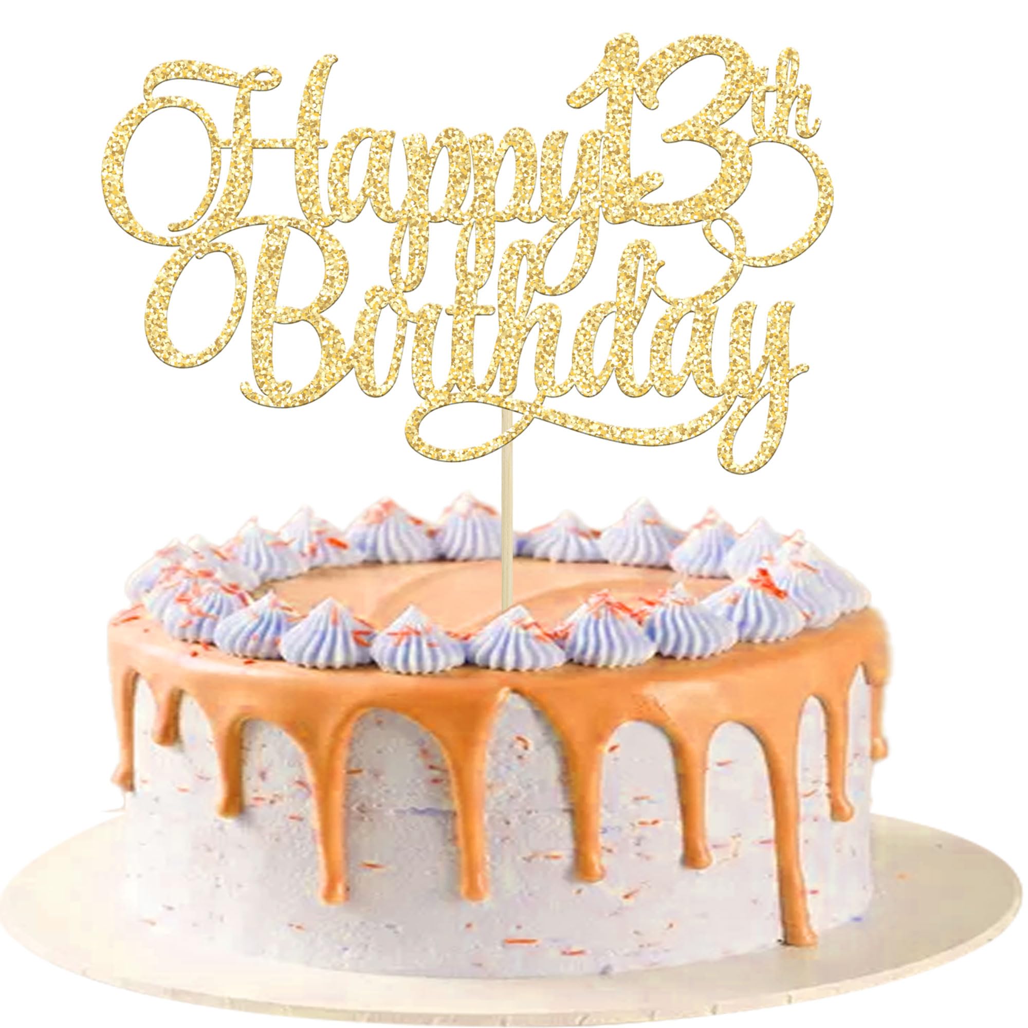 1 Pack Happy 13th Birthday Cake Topper Glitter Number 13 Thirteen Years Old Birthday Cake Pick Decoration for 13th Birthday Celebrating Anniversary Party Supplies Gold
