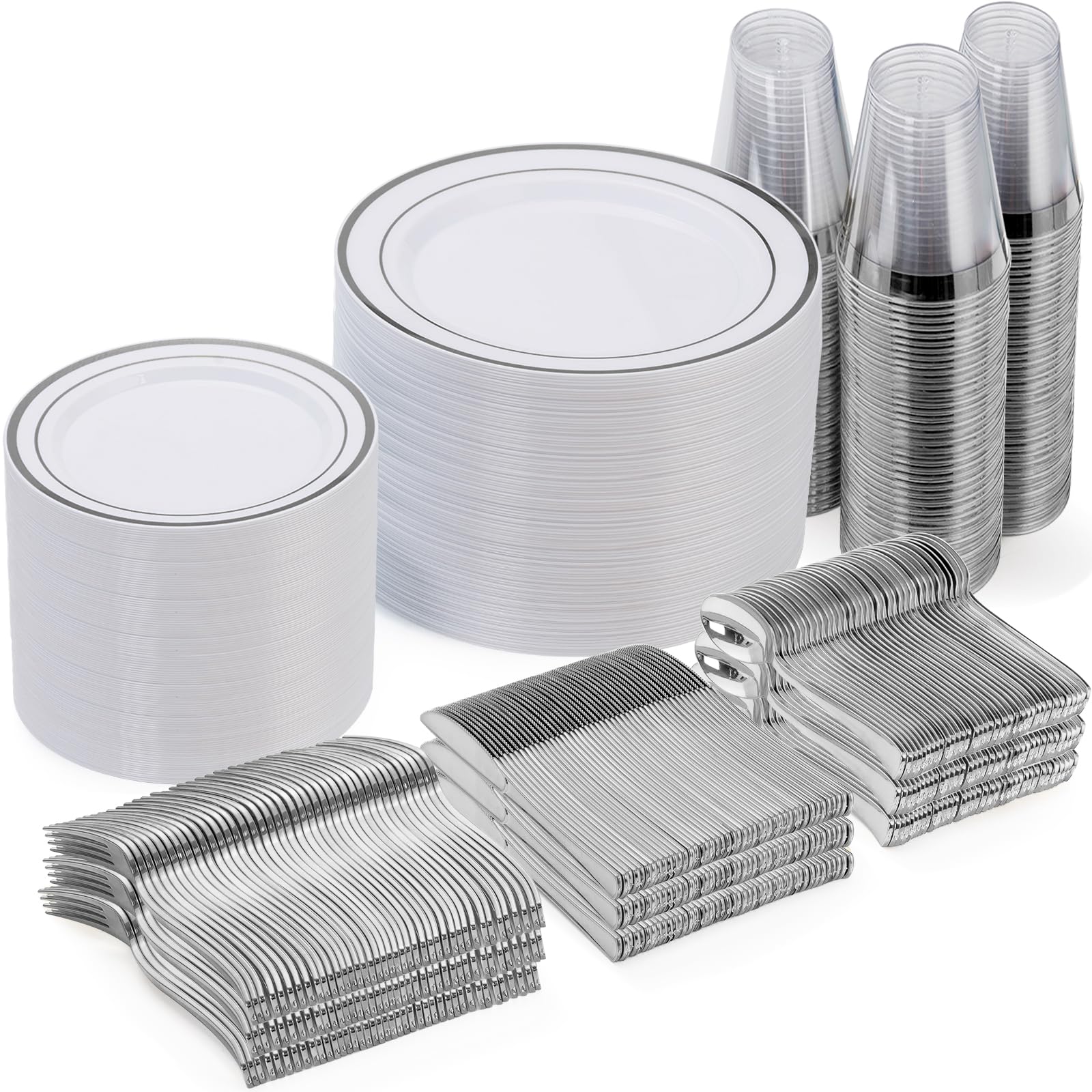 Goodluck 600 Plastic Piece Disposable Silver Plates for 100 Guests
