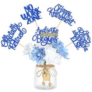 15 PCS Happy Retirement Centerpiece Sticks Officially Retired Table Flower Centerpieces Sticks No Work Zone Floral Decorations for Retirement Theme Farewell Birthday Party Centerpieces Supplies Blue