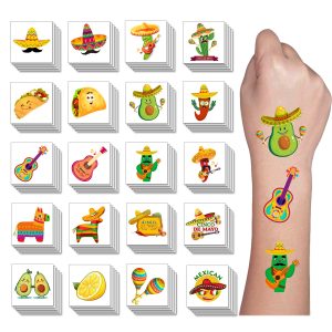 Y&C TENCOB 100Pcs Mexican Cinco De Mayo Temporary Tattoos