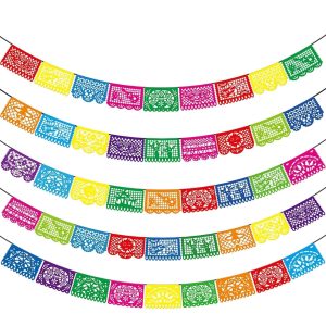 Asoulin 5 PCS Mexican Papel Picado Banners, Dia De Los Muertos Decorations