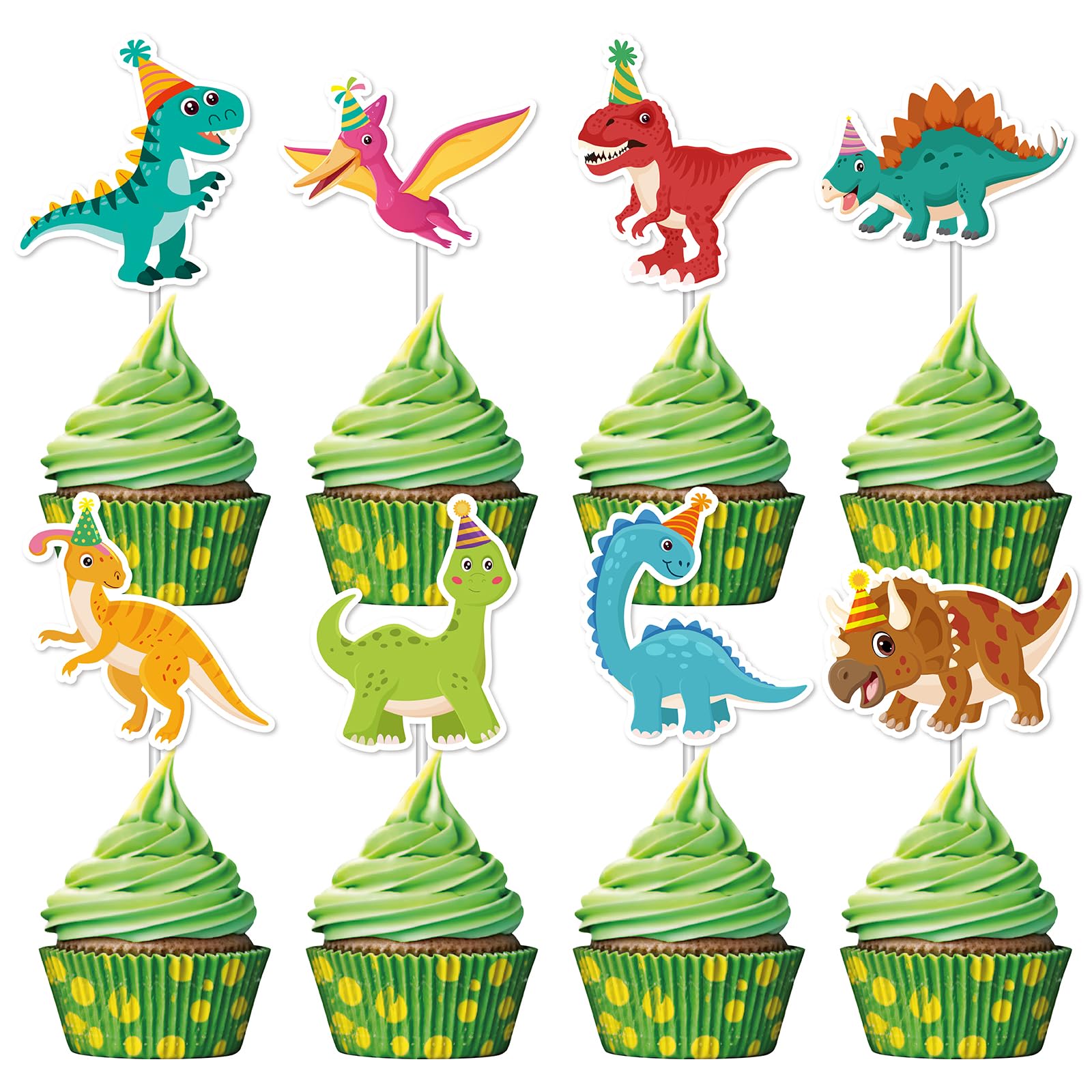 40Pcs Dinosaur Cupcake Toppers, Cute Tyrannosaurus Rex Triceratops Cupcake Picks Dinosaur Cake Topper Picks for Kids Birthday Baby Shower Dino Party Cake Toppers Decorations