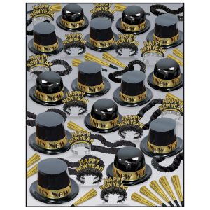 Beistle Showtime Gold Deluxe New Year Party Assortment for 100 – Black
