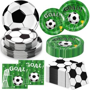 QIYANPAX 72 Pcs Soccer Plates and Napkins, Soccer Birthday Party Decorations Including Dinner Plates, Dessert Plates and Napkins for Sports Soccer Party Decorations, Serves 24